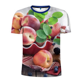Мужская футболка 3D спортивная с принтом Персики , 100% полиэстер с улучшенными характеристиками | приталенный силуэт, круглая горловина, широкие плечи, сужается к линии бедра | ваза | витамины | здоровье | лакомство | мёд | овощи | персики | сладости | тарелка | фрукты | черника | ягоды