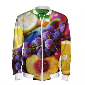 Мужской бомбер 3D с принтом Спелые фрукты , 100% полиэстер | застегивается на молнию, по бокам два кармана без застежек, по низу бомбера и на воротнике - эластичная резинка | абрикос | алыча | апельсин | бодрость | веган | виноград | витамины | груша | диета | еда | здоровье | лайм | лимон | молодость | нектар | овощи | персик | питание | польза | сок | фрукты | яблоко | ягоды