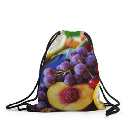 Рюкзак-мешок 3D с принтом Спелые фрукты , 100% полиэстер | плотность ткани — 200 г/м2, размер — 35 х 45 см; лямки — толстые шнурки, застежка на шнуровке, без карманов и подкладки | абрикос | алыча | апельсин | бодрость | веган | виноград | витамины | груша | диета | еда | здоровье | лайм | лимон | молодость | нектар | овощи | персик | питание | польза | сок | фрукты | яблоко | ягоды