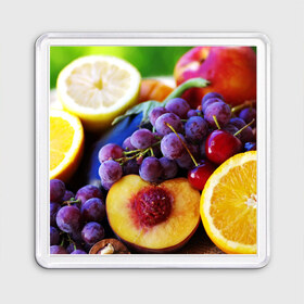 Магнит 55*55 с принтом Спелые фрукты , Пластик | Размер: 65*65 мм; Размер печати: 55*55 мм | абрикос | алыча | апельсин | бодрость | веган | виноград | витамины | груша | диета | еда | здоровье | лайм | лимон | молодость | нектар | овощи | персик | питание | польза | сок | фрукты | яблоко | ягоды
