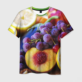 Мужская футболка 3D с принтом Спелые фрукты , 100% полиэфир | прямой крой, круглый вырез горловины, длина до линии бедер | абрикос | алыча | апельсин | бодрость | веган | виноград | витамины | груша | диета | еда | здоровье | лайм | лимон | молодость | нектар | овощи | персик | питание | польза | сок | фрукты | яблоко | ягоды