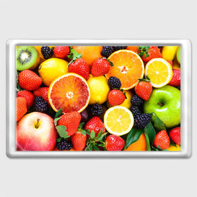 Магнит 45*70 с принтом Ягоды и фрукты , Пластик | Размер: 78*52 мм; Размер печати: 70*45 | абрикос | алыча | апельсин | бодрость | веган | виноград | витамины | груша | диета | еда | здоровье | клубника | лайм | лимон | малина | молодость | нектар | овощи | персик | питание | польза | смородина