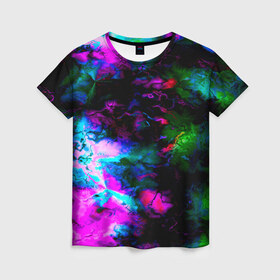 Женская футболка 3D с принтом Цветные волны , 100% полиэфир ( синтетическое хлопкоподобное полотно) | прямой крой, круглый вырез горловины, длина до линии бедер | абстракция | иллюзии | краска | текстуры | цветные