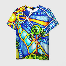 Мужская футболка 3D с принтом Рисунок , 100% полиэфир | прямой крой, круглый вырез горловины, длина до линии бедер | мозаика | яркий