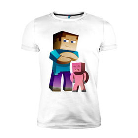 Мужская футболка премиум с принтом Minecraft , 92% хлопок, 8% лайкра | приталенный силуэт, круглый вырез ворота, длина до линии бедра, короткий рукав | Тематика изображения на принте: game | minecraft | игры | маинкрафт | майн | майнкравт | майнкрафт