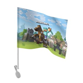Флаг для автомобиля с принтом Minecraft на коне , 100% полиэстер | Размер: 30*21 см | game | minecraft | игры | маинкрафт | майн | майнкравт | майнкрафт