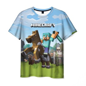 Мужская футболка 3D с принтом Minecraft на коне , 100% полиэфир | прямой крой, круглый вырез горловины, длина до линии бедер | Тематика изображения на принте: game | minecraft | игры | маинкрафт | майн | майнкравт | майнкрафт