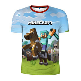 Мужская футболка 3D спортивная с принтом Minecraft на коне , 100% полиэстер с улучшенными характеристиками | приталенный силуэт, круглая горловина, широкие плечи, сужается к линии бедра | game | minecraft | игры | маинкрафт | майн | майнкравт | майнкрафт
