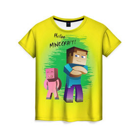 Женская футболка 3D с принтом Helloo Minecraft , 100% полиэфир ( синтетическое хлопкоподобное полотно) | прямой крой, круглый вырез горловины, длина до линии бедер | Тематика изображения на принте: game | minecraft | игры | маинкрафт | майн | майнкравт | майнкрафт