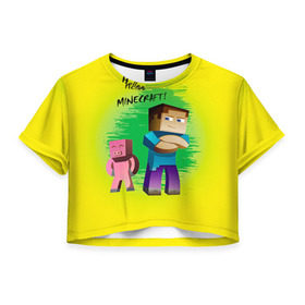 Женская футболка 3D укороченная с принтом Helloo Minecraft , 100% полиэстер | круглая горловина, длина футболки до линии талии, рукава с отворотами | game | minecraft | игры | маинкрафт | майн | майнкравт | майнкрафт
