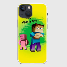 Чехол для iPhone 13 mini с принтом Helloo Minecraft ,  |  | Тематика изображения на принте: game | minecraft | игры | маинкрафт | майн | майнкравт | майнкрафт