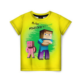 Детская футболка 3D с принтом Helloo Minecraft , 100% гипоаллергенный полиэфир | прямой крой, круглый вырез горловины, длина до линии бедер, чуть спущенное плечо, ткань немного тянется | game | minecraft | игры | маинкрафт | майн | майнкравт | майнкрафт