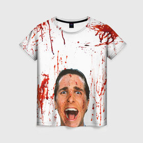 Женская футболка 3D с принтом Американский психопат , 100% полиэфир ( синтетическое хлопкоподобное полотно) | прямой крой, круглый вырез горловины, длина до линии бедер | кристиан бэйл | псих | психопат | ужасы