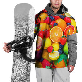 Накидка на куртку 3D с принтом Ягоды и фрукты , 100% полиэстер |  | апельсин | ежевика | клубника | фрукты | ягода