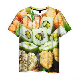 Мужская футболка 3D с принтом Роллы и Суши , 100% полиэфир | прямой крой, круглый вырез горловины, длина до линии бедер | китайская | ролл | сет | суши