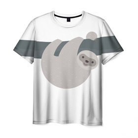 Мужская футболка 3D с принтом Веселый ленивец , 100% полиэфир | прямой крой, круглый вырез горловины, длина до линии бедер | Тематика изображения на принте: деревья | животные | ленивец | лень