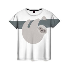 Женская футболка 3D с принтом Веселый ленивец , 100% полиэфир ( синтетическое хлопкоподобное полотно) | прямой крой, круглый вырез горловины, длина до линии бедер | деревья | животные | ленивец | лень
