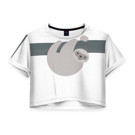 Женская футболка 3D укороченная с принтом Веселый ленивец , 100% полиэстер | круглая горловина, длина футболки до линии талии, рукава с отворотами | деревья | животные | ленивец | лень