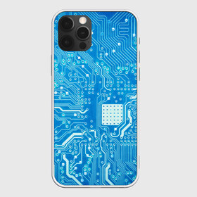 Чехол для iPhone 12 Pro Max с принтом Системная плата , Силикон |  | кибер | микросхема | синий
