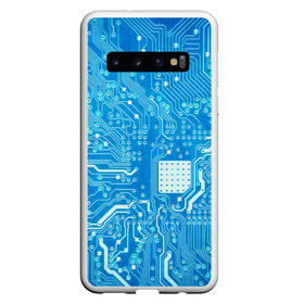 Чехол для Samsung Galaxy S10 с принтом Системная плата , Силикон | Область печати: задняя сторона чехла, без боковых панелей | кибер | микросхема | синий