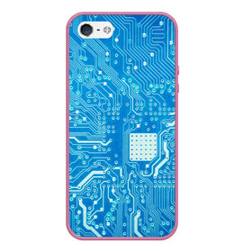 Чехол для iPhone 5/5S матовый с принтом Системная плата , Силикон | Область печати: задняя сторона чехла, без боковых панелей | кибер | микросхема | синий