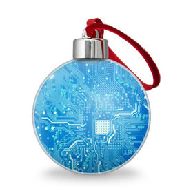 Ёлочный шар с принтом Системная плата , Пластик | Диаметр: 77 мм | кибер | микросхема | синий