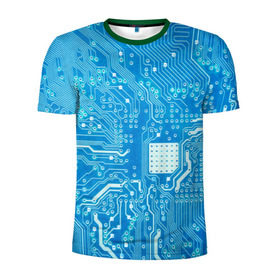 Мужская футболка 3D спортивная с принтом Системная плата , 100% полиэстер с улучшенными характеристиками | приталенный силуэт, круглая горловина, широкие плечи, сужается к линии бедра | кибер | микросхема | синий