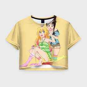 Женская футболка 3D укороченная с принтом Nisekoi , 100% полиэстер | круглая горловина, длина футболки до линии талии, рукава с отворотами | nisekoi | притворная любовь