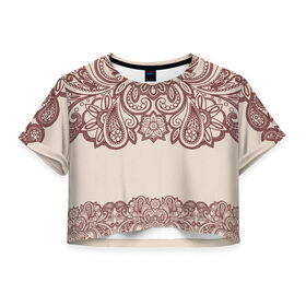 Женская футболка 3D укороченная с принтом Цветочное обрамление , 100% полиэстер | круглая горловина, длина футболки до линии талии, рукава с отворотами | абстракция | арт | узоры | цветы