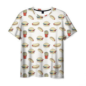 Мужская футболка 3D с принтом Фастфуд арт , 100% полиэфир | прямой крой, круглый вырез горловины, длина до линии бедер | бургеры | еда | фастфуд | хот дог