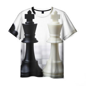 Мужская футболка 3D с принтом Шахматы , 100% полиэфир | прямой крой, круглый вырез горловины, длина до линии бедер | Тематика изображения на принте: белая | черная | шахматы