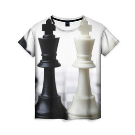 Женская футболка 3D с принтом Шахматы , 100% полиэфир ( синтетическое хлопкоподобное полотно) | прямой крой, круглый вырез горловины, длина до линии бедер | белая | черная | шахматы