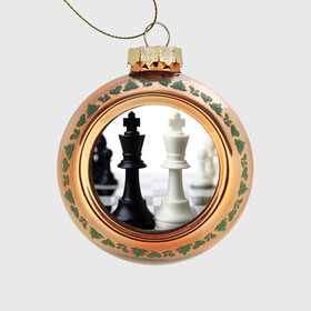 Стеклянный ёлочный шар с принтом Шахматы , Стекло | Диаметр: 80 мм | Тематика изображения на принте: белая | черная | шахматы