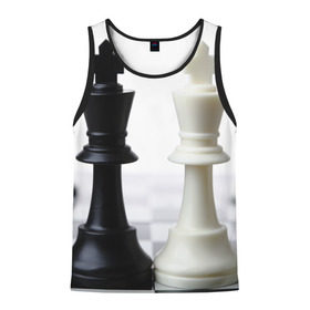 Мужская майка 3D с принтом Шахматы , 100% полиэстер | круглая горловина, приталенный силуэт, длина до линии бедра. Пройма и горловина окантованы тонкой бейкой | белая | черная | шахматы