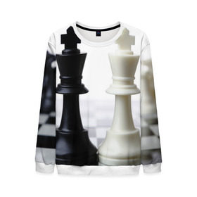 Мужской свитшот 3D с принтом Шахматы , 100% полиэстер с мягким внутренним слоем | круглый вырез горловины, мягкая резинка на манжетах и поясе, свободная посадка по фигуре | белая | черная | шахматы
