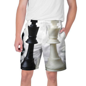 Мужские шорты 3D с принтом Шахматы ,  полиэстер 100% | прямой крой, два кармана без застежек по бокам. Мягкая трикотажная резинка на поясе, внутри которой широкие завязки. Длина чуть выше колен | белая | черная | шахматы