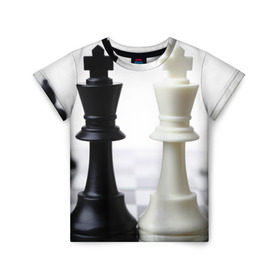 Детская футболка 3D с принтом Шахматы , 100% гипоаллергенный полиэфир | прямой крой, круглый вырез горловины, длина до линии бедер, чуть спущенное плечо, ткань немного тянется | Тематика изображения на принте: белая | черная | шахматы