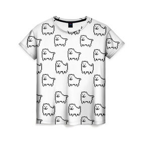 Женская футболка 3D с принтом Undertale Annoying dog white , 100% полиэфир ( синтетическое хлопкоподобное полотно) | прямой крой, круглый вырез горловины, длина до линии бедер | 8 bit | annoying dog | dog | pixel art | undertale | white