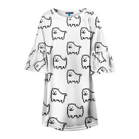 Детское платье 3D с принтом Undertale Annoying dog white , 100% полиэстер | прямой силуэт, чуть расширенный к низу. Круглая горловина, на рукавах — воланы | 8 bit | annoying dog | dog | pixel art | undertale | white