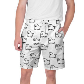 Мужские шорты 3D с принтом Undertale Annoying dog white ,  полиэстер 100% | прямой крой, два кармана без застежек по бокам. Мягкая трикотажная резинка на поясе, внутри которой широкие завязки. Длина чуть выше колен | 8 bit | annoying dog | dog | pixel art | undertale | white