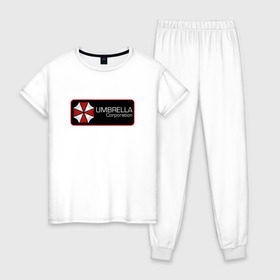 Женская пижама хлопок с принтом Umbrella corporation Нашивка-2 , 100% хлопок | брюки и футболка прямого кроя, без карманов, на брюках мягкая резинка на поясе и по низу штанин | resident evil | вирус | зомби