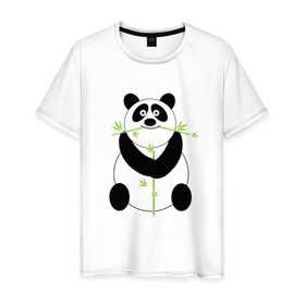 Мужская футболка хлопок с принтом Весёлая панда , 100% хлопок | прямой крой, круглый вырез горловины, длина до линии бедер, слегка спущенное плечо. | бамбук