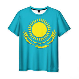 Мужская футболка 3D с принтом Казахстан , 100% полиэфир | прямой крой, круглый вырез горловины, длина до линии бедер | герб | казахстан | флаг
