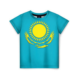 Детская футболка 3D с принтом Казахстан , 100% гипоаллергенный полиэфир | прямой крой, круглый вырез горловины, длина до линии бедер, чуть спущенное плечо, ткань немного тянется | герб | казахстан | флаг