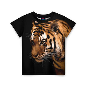 Детская футболка 3D с принтом Тигр , 100% гипоаллергенный полиэфир | прямой крой, круглый вырез горловины, длина до линии бедер, чуть спущенное плечо, ткань немного тянется | полосы | хищник
