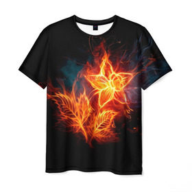 Мужская футболка 3D с принтом Огненный цветок , 100% полиэфир | прямой крой, круглый вырез горловины, длина до линии бедер | звезда | искры | огненный цветок | огонь | пламя | пожар