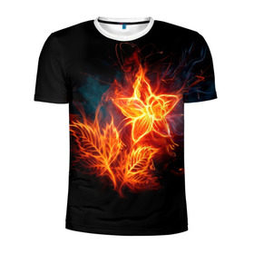 Мужская футболка 3D спортивная с принтом Огненный цветок , 100% полиэстер с улучшенными характеристиками | приталенный силуэт, круглая горловина, широкие плечи, сужается к линии бедра | Тематика изображения на принте: звезда | искры | огненный цветок | огонь | пламя | пожар