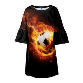 Детское платье 3D с принтом Страсть к футболу , 100% полиэстер | прямой силуэт, чуть расширенный к низу. Круглая горловина, на рукавах — воланы | игра | искры | мяч | огонь | пламя | спорт | страсть | фанат | футбол | футболист