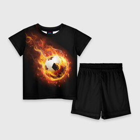 Детский костюм с шортами 3D с принтом Страсть к футболу ,  |  | игра | искры | мяч | огонь | пламя | спорт | страсть | фанат | футбол | футболист