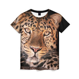 Женская футболка 3D с принтом Леопард , 100% полиэфир ( синтетическое хлопкоподобное полотно) | прямой крой, круглый вырез горловины, длина до линии бедер | гепард | грация | дикая кошка | добыча | животные | леопард | ловкость | опасность | пятна | хищник | ягуар